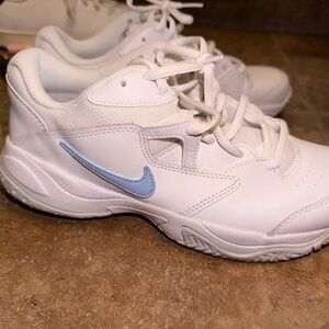 Nike White Sneakers with Light Blue Swoosh lite 2